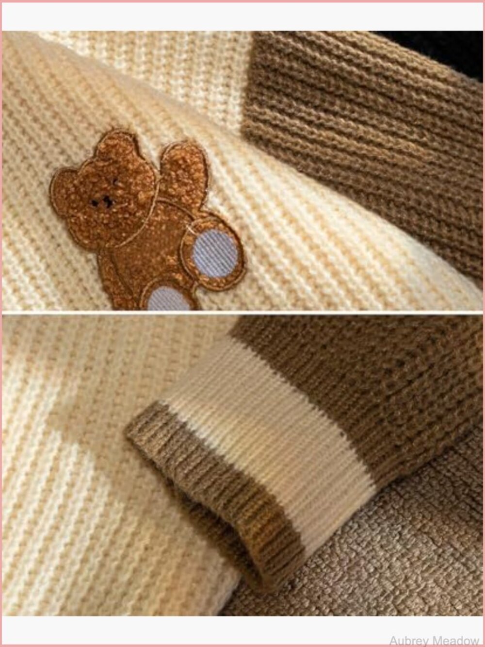 Women's Embroidered Bear Cardigan Loose Button Down Knit Sweater Jacket - Picture 4 of 6